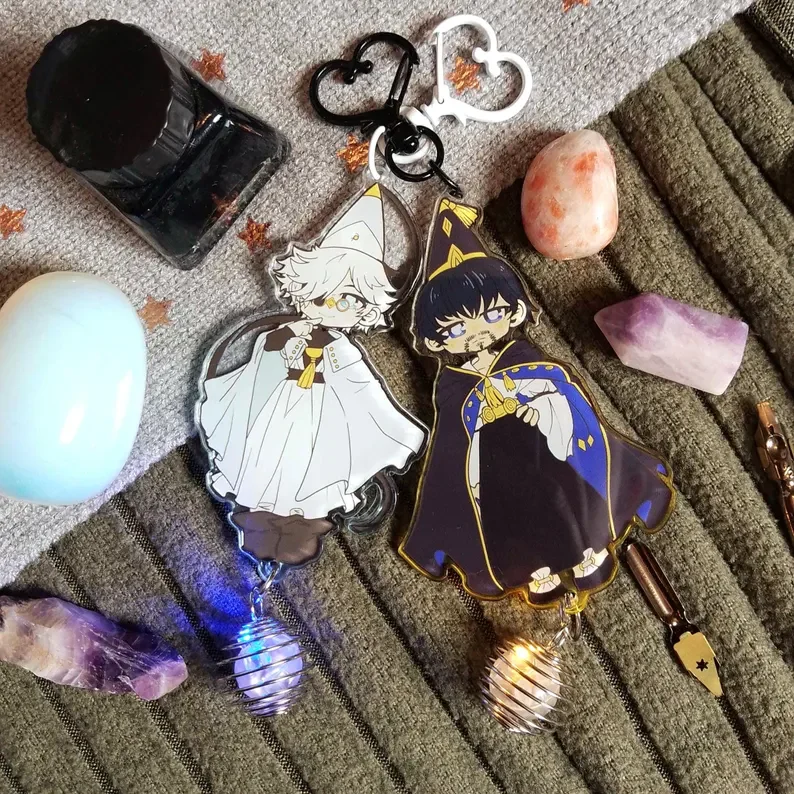 Stylized Witch Hat Atelier LED Light Acrylic Keychain Colorful Bag Decor Cartoon Character Souvenir Gift