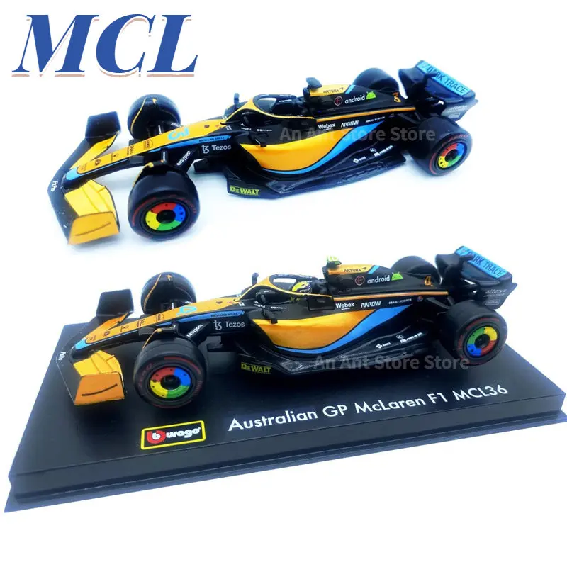 Burago 1:43 2022 F1 McLaren MCL36 #3 Daniel Ricciardo #4 Lando Norris Alloy Car Model Simulation Decoration Collection Gift Toy