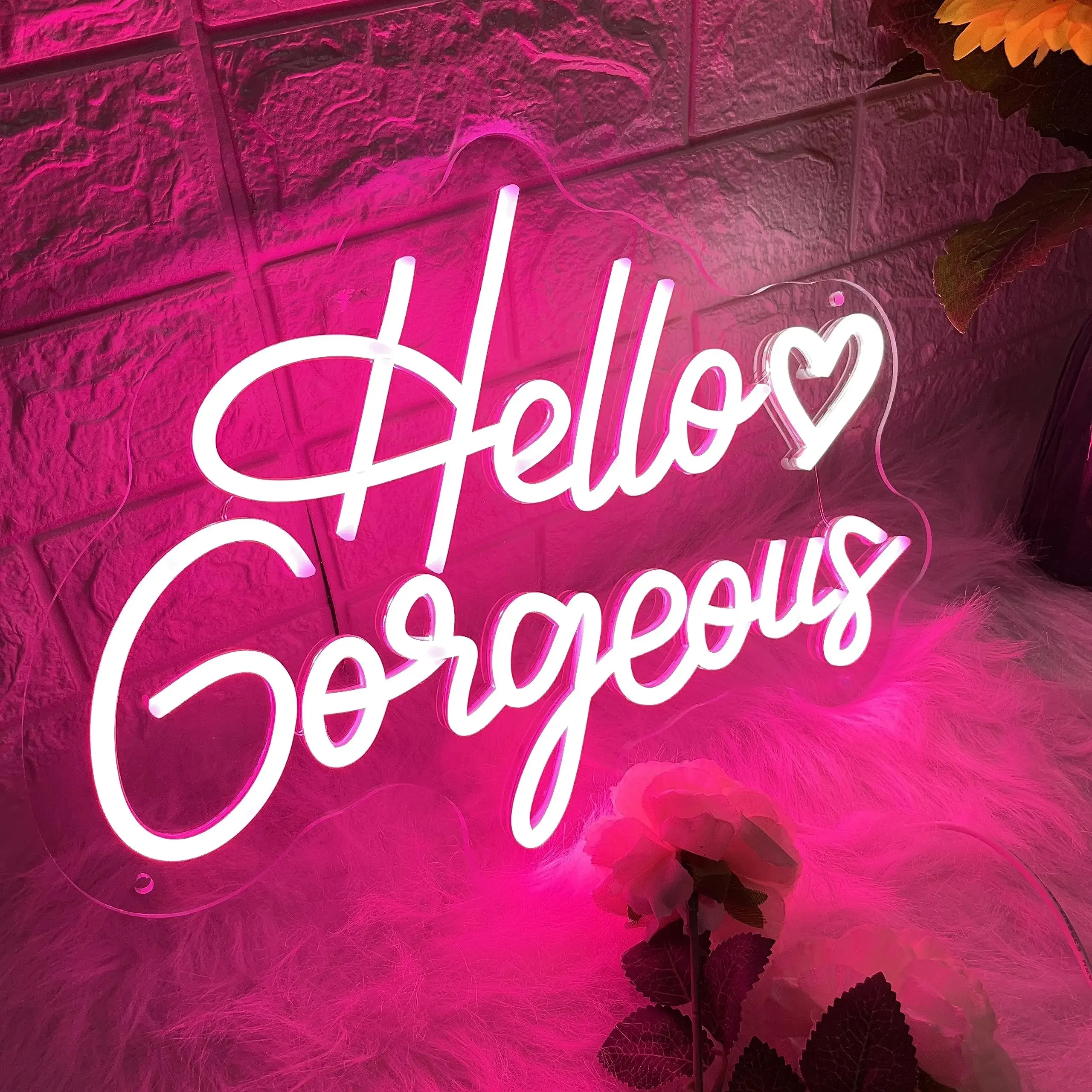 علامة النيون الرائعة Hello - ديكور حائط LED لغرفة النوم/البار/المتجر، ضوء أكريليك رومانسي، هدية تزيين حفلات المنزل