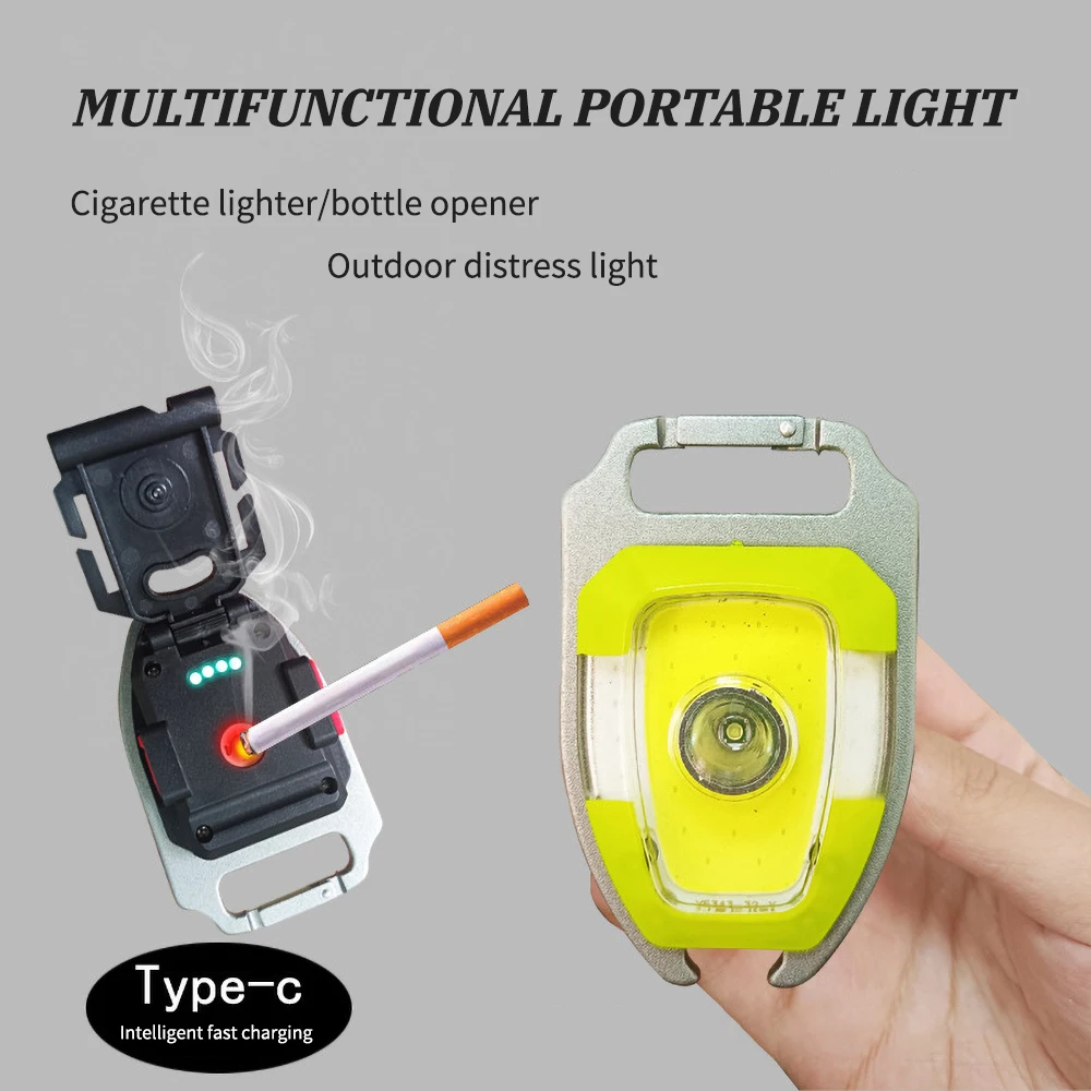 Mini Portable LED Flashlights with Cigarette Lighter Rechargeable Flashlight COB Floodlight for Outdoor Camping Fishing Lanterns