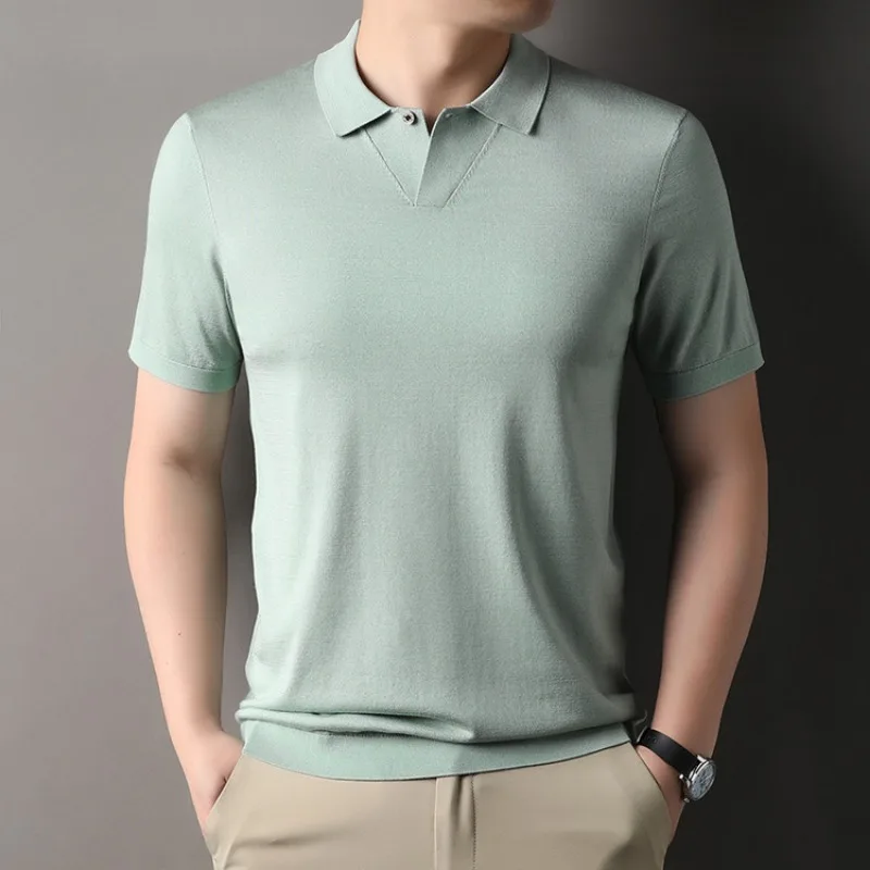 Luxury Men's Polo Shirts Tshirt with Silk Short Sleeve Old Money Style Casual Top
