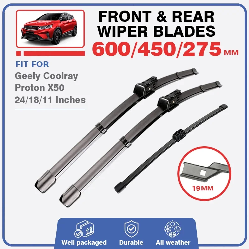 Front Rear Wiper Blades Set For Geely Coolray Proton X50 2018 2019 2020 2021 2022 2023 Windscreen Windshield Back Window Washer