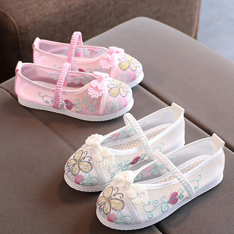 

Summer Children Embroidery Shoes for Girls Princess Performance Shoes Chinese Vintage Handmade Kids Flat Girl Sandals SCSH1435