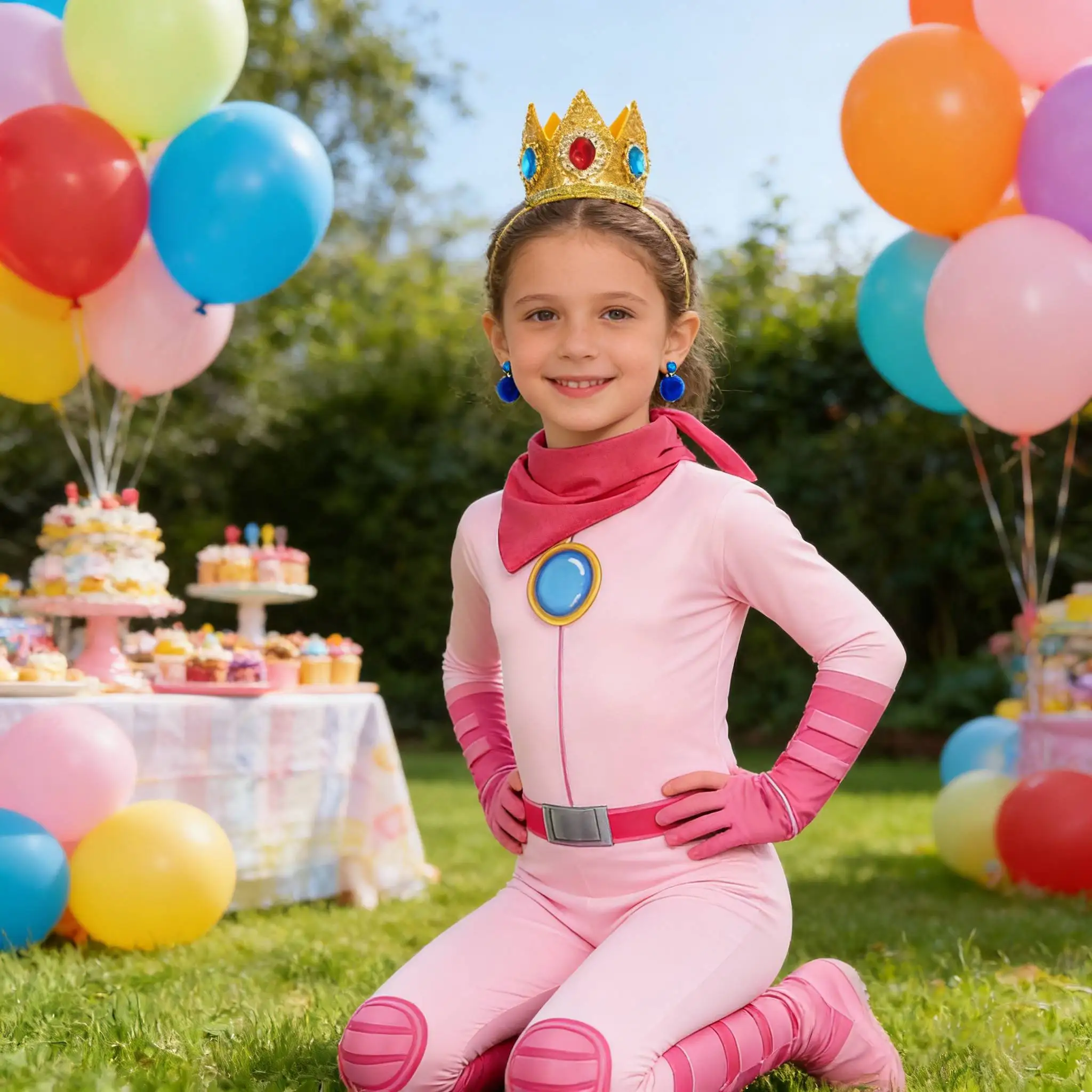 Prinzessin Peach 2026 Lässige rosa Outfits und Ohrringkrone, 3-teilige Karnevals-Jumpsuit-Sets für Mädchen, Party-Verkleidung, Performance-Kostüm