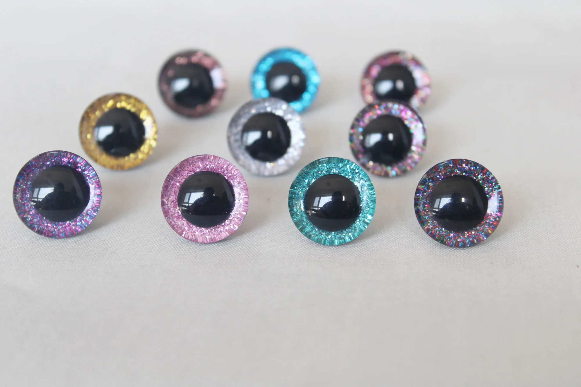 500pcs/lot N10-9-12-14-16-20-24-30-35mm 3D  glitter toy eyes + washer for woolen diy plush  doll color option