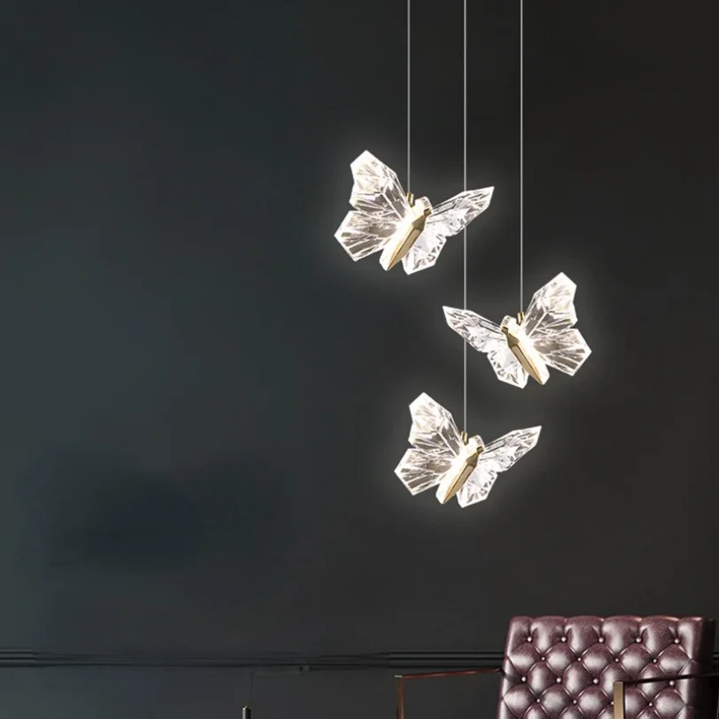 Imagem -03 - Modern Led Butterfly Pendant Lights Lustres de Teto para Decoração de Casa Quarto Cabeceira Hotel Lâmpada Pendurada Escada Restaurante