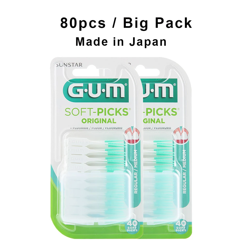 80pcs Gum Soft Picks Original Regular Japan Sunstar Tooth Silicone Interdental Brush Dental Pick Toothpicks Oral Cleaning Tools