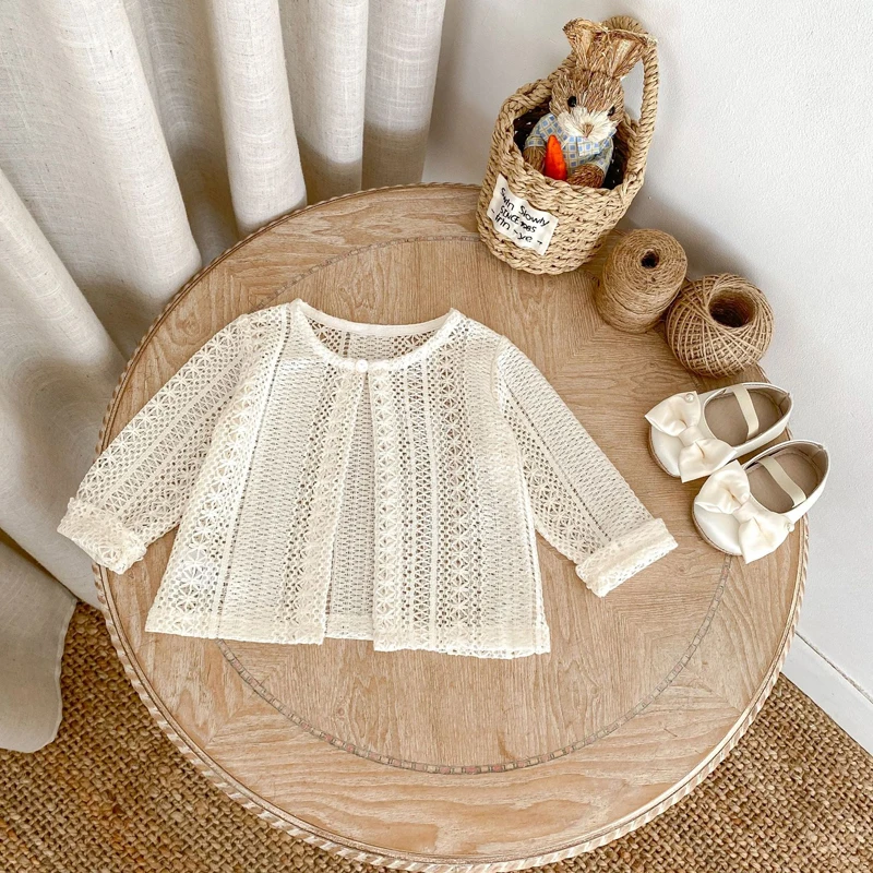 

2025 Summer new style baby clothes for 0-3 years old, baby girl starry sky hollow net long-sleeved sun-proof shirt and cardigan