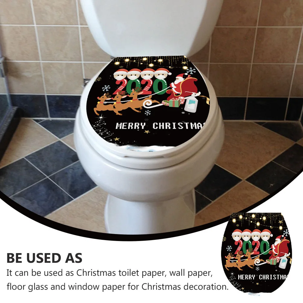 

2Pcs Christmas Toilet Stickers Removable PVC Cartoon Pattern Self-Adhesive Wall Decals Window Stickers Xmas Decoration