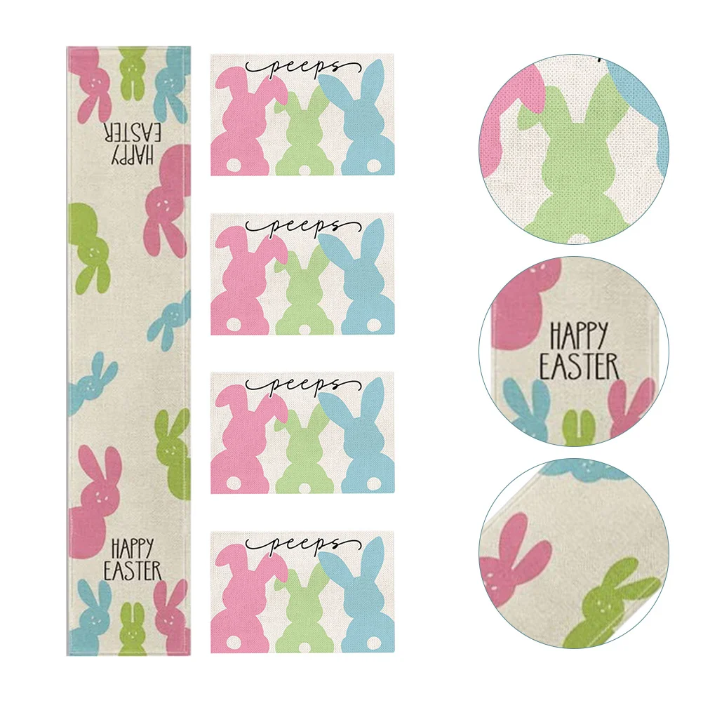 

Easter Table Runner Set Classic Bunny Pattern Heat-Resistant Placemats Dinner Decor Home Kitchen Restaurant Table Protection
