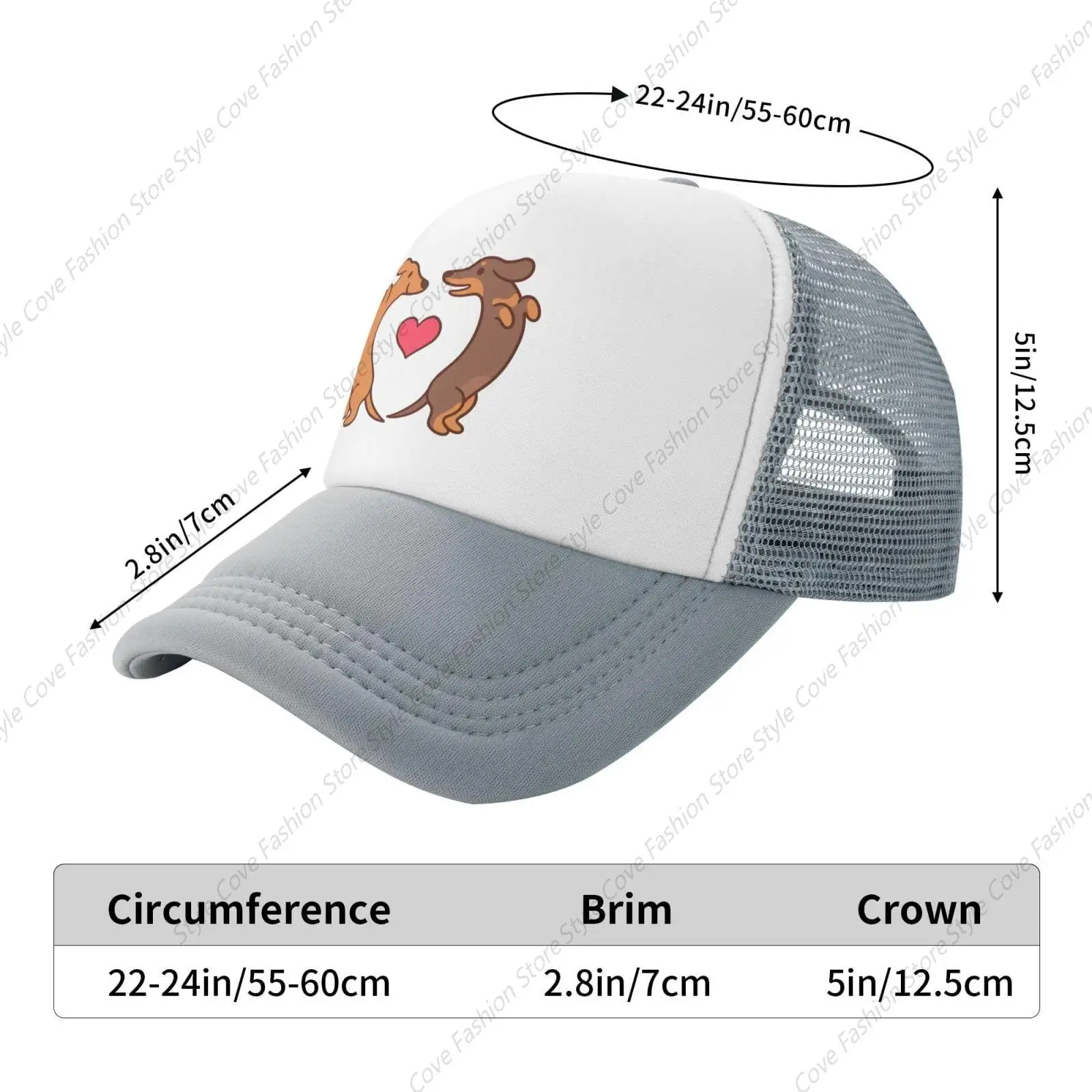 Boné de beisebol ajustável lavado bonito do cão do dachshund dos desenhos animados para homens e mulheres, malha pai chapéu, engraçado angustiado bola Trucker Cap