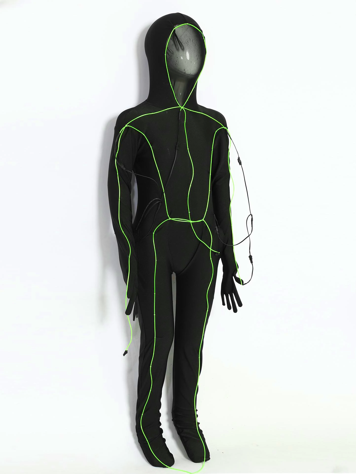 Light Up Jumpsuit for Kids Halloween Alien Cosplay Costume Long Sleeve Full Body Suit with Glow Stick Theme Party Dress Up Set