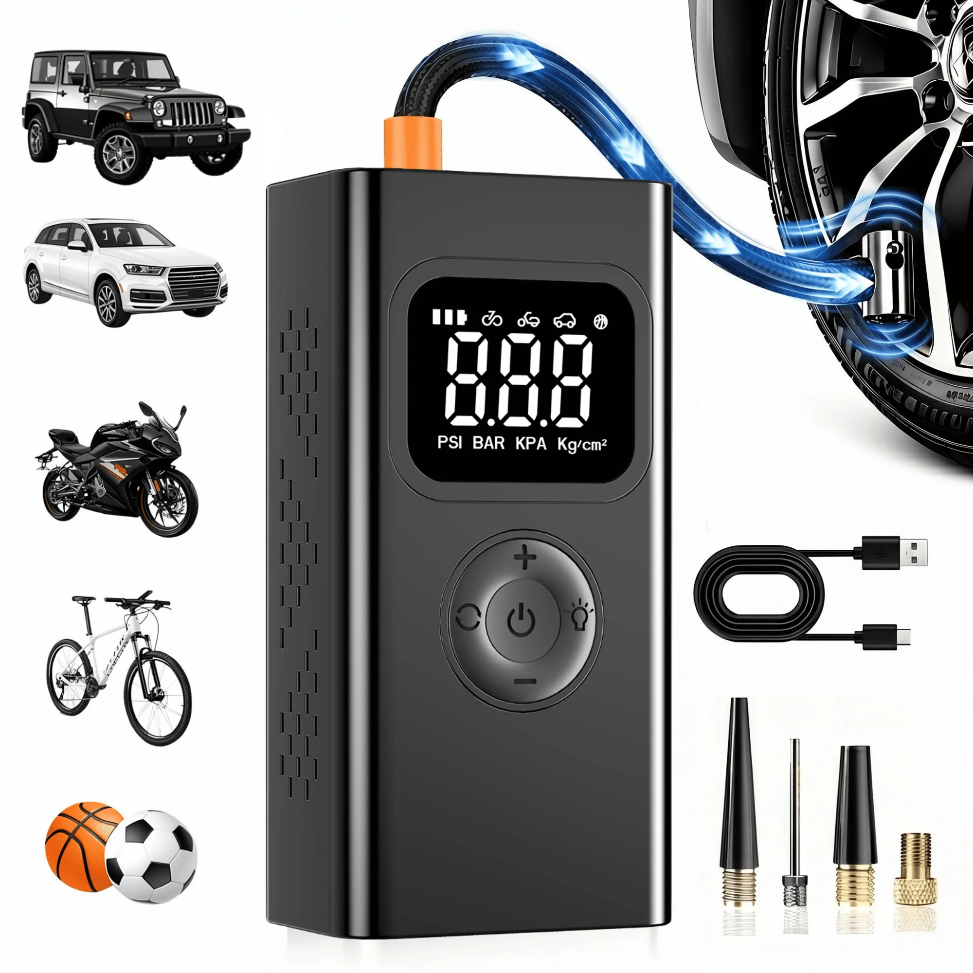 

150PSI Portable Air Compressor Wireless Car Tire Inflator Pump Electric Air Pump for Car Tires Bicycle Motorcycle Ball