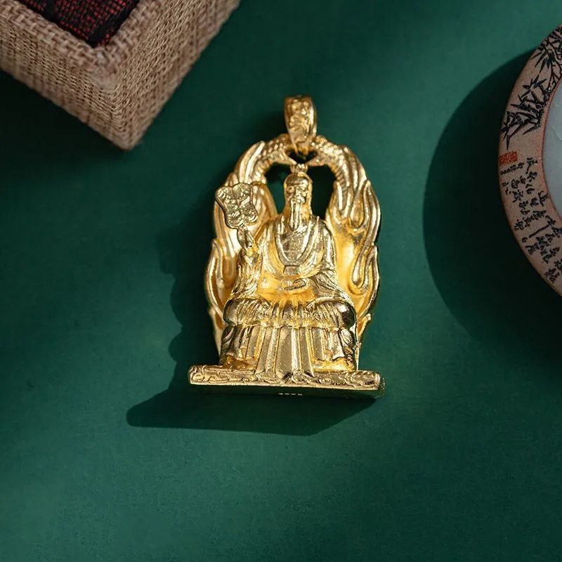 Gold Plated Taishang Laojun Statue Men Taoist Amulet Hand Carved Three Dimensional Mini Statue Collectible Gift