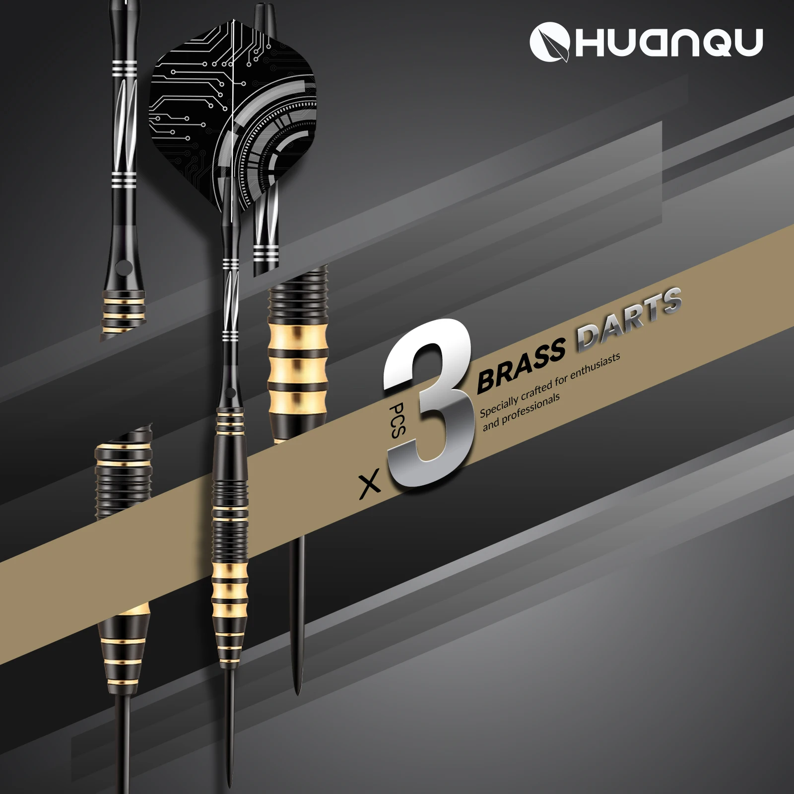مجموعة رمي السهام النحاسية الذهبية السوداء الاحترافية المكونة من ثلاث قطع من Huanqu تأتي مع صندوق تخزين محمول وإكسسوارات إضافية، سهام إبرة قياسية عالمية مناسبة للمنافسة والممارسة #1