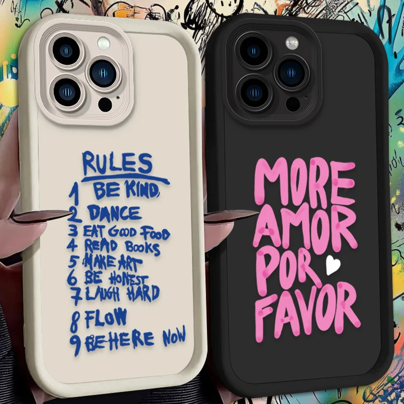 Case for iPhone 16 15 14 13 12 11 Pro Max XS X XR 8 7 6S Plus SE 2020 Shockproof Silicone Maximalist More Amor Por Favor Cover