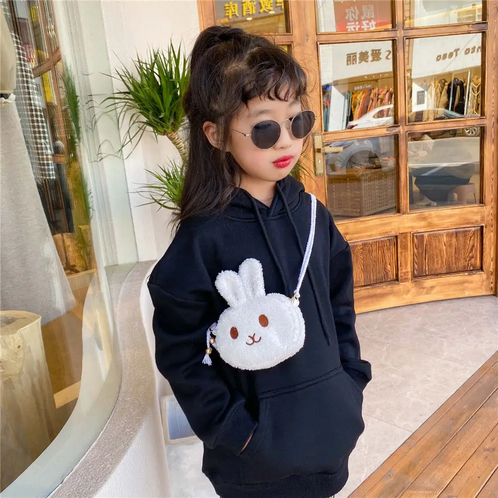 Cute Little Rabbit Kids Plush Drawstring Bag Casual Children Baby Shoulder Bag Sling Bag For Toddler Preschool Kids Gift