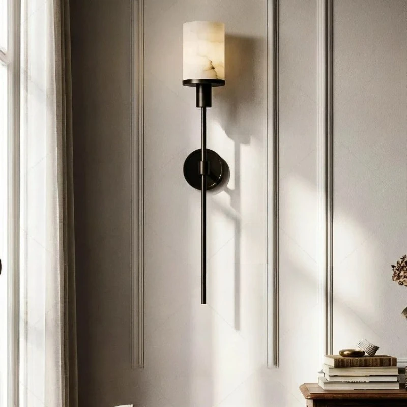 French Vintage Copper Marble Wall Lamp LED E14 Gold/black Classical Luxury Designer Decor Wall Sconces Bedside Living Room Aisle
