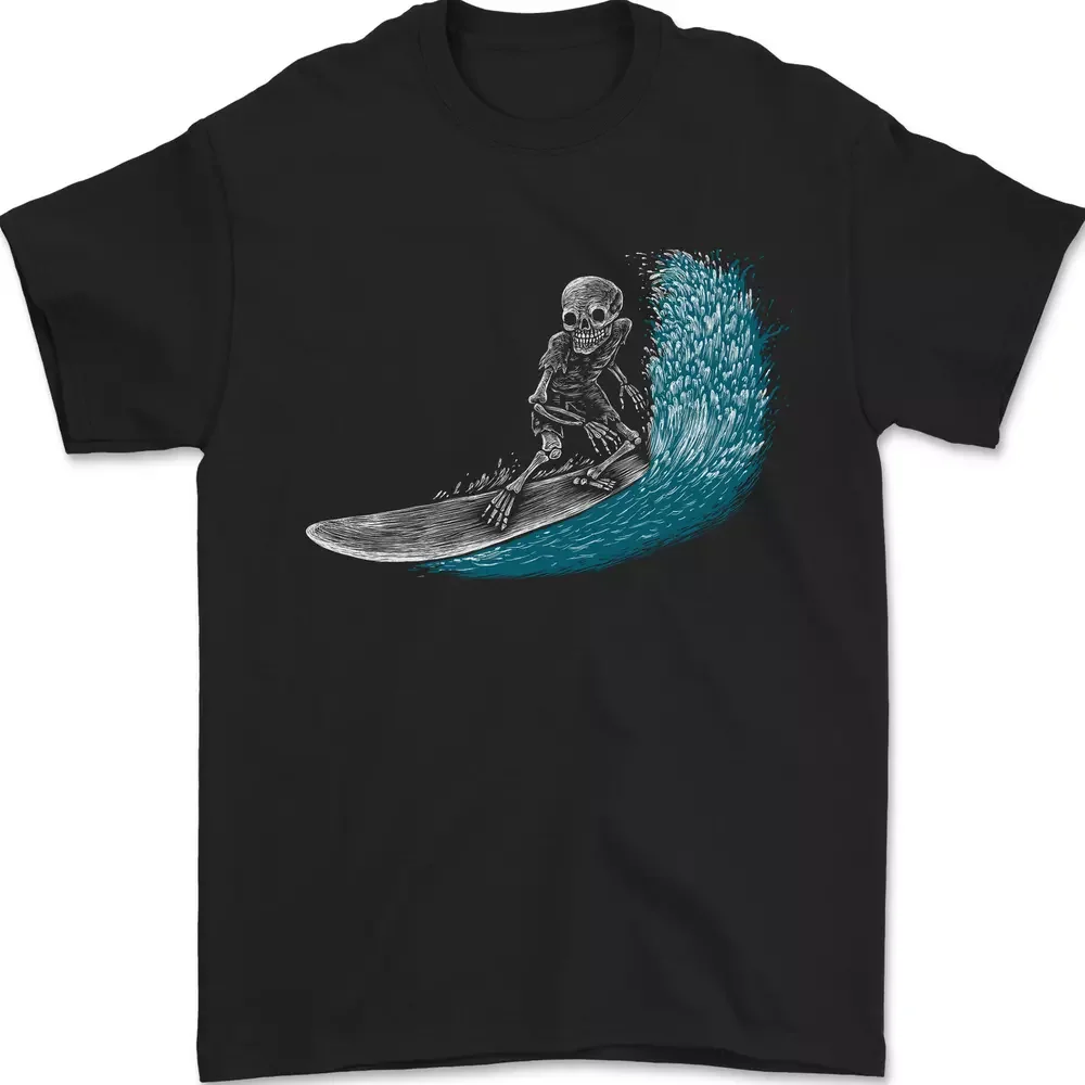 NWT Surfing Skeleton Surf Skull Mens T-Shirt 100% Cotton Art Unisex T-Shirt