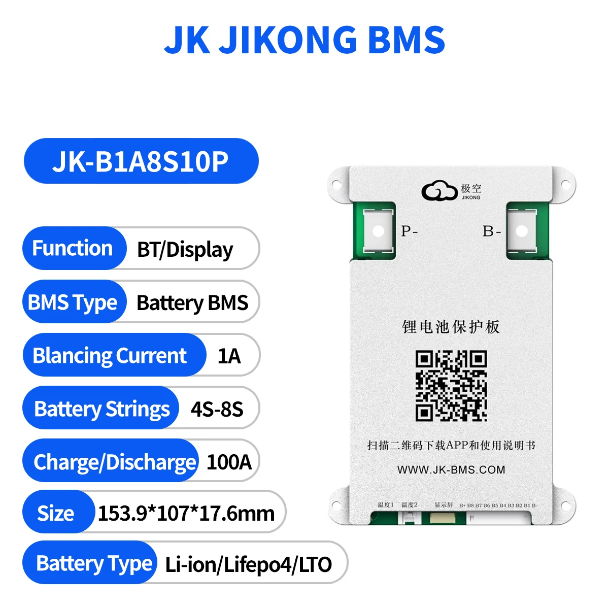 JK JIKONG BMS Active Balance Bms 3S 4S 5S 6S 7S 8S 0.4A~2A Active Smart Bms 40A 60A 100A 200A 300A Lifepo4 Li-Ion Lto Battery
