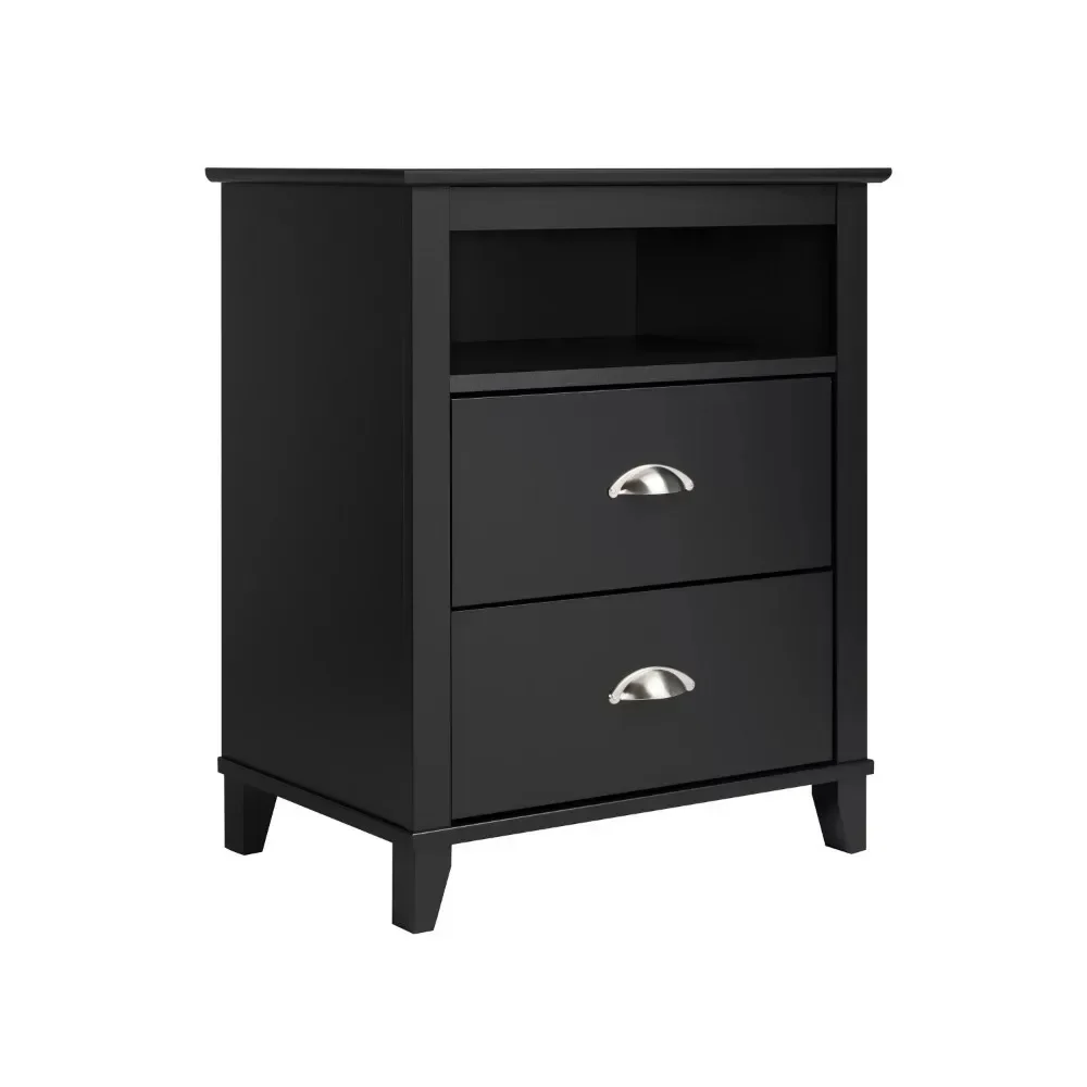 Open Shelf Nightstand com gaveta, 2 madeira gaveta
