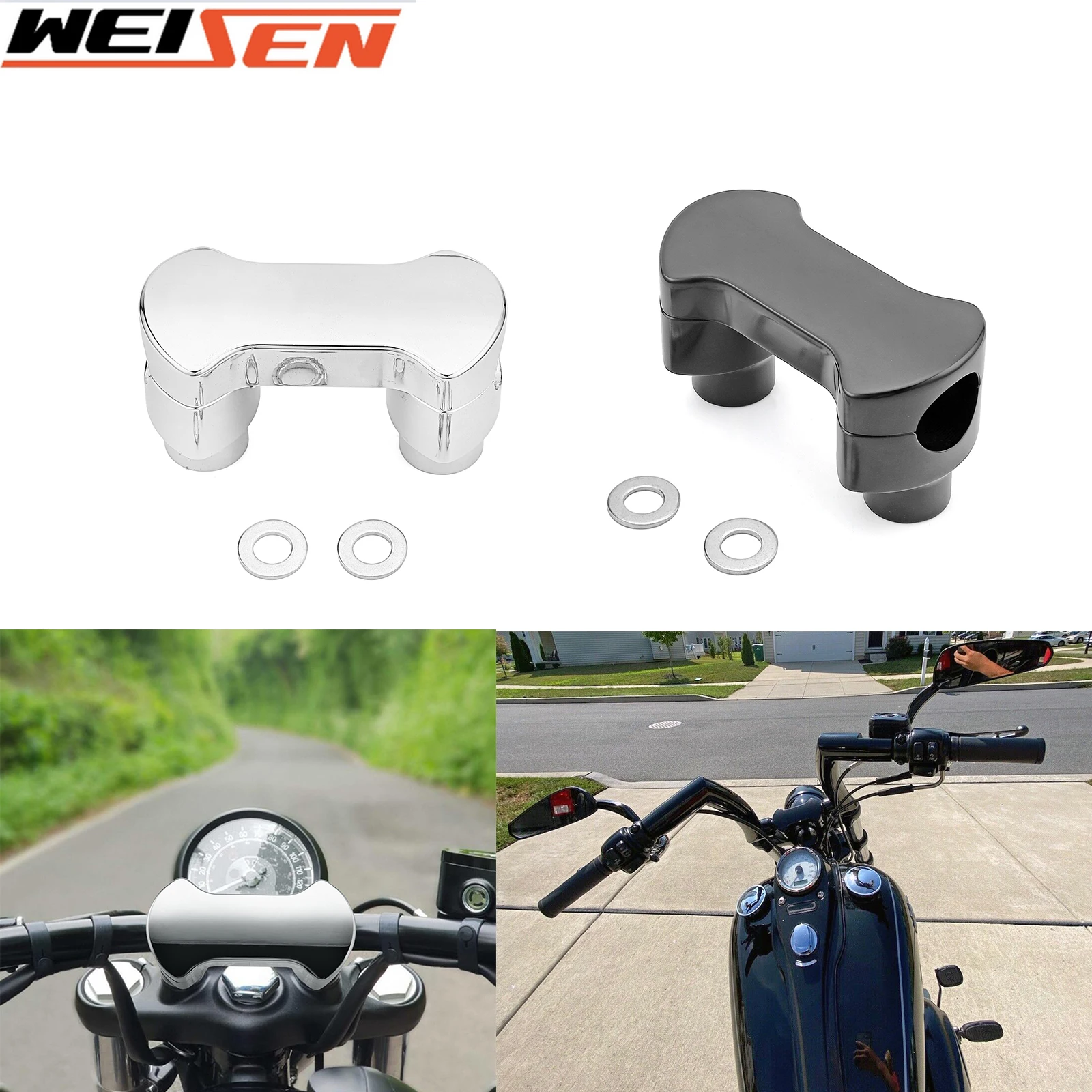 

Motorcycle 2 Inch Riser Kit Universal for Handlebar Clamp with 1.25" Diameter Clamping Area/Harley Touring Dyna Softail Parts