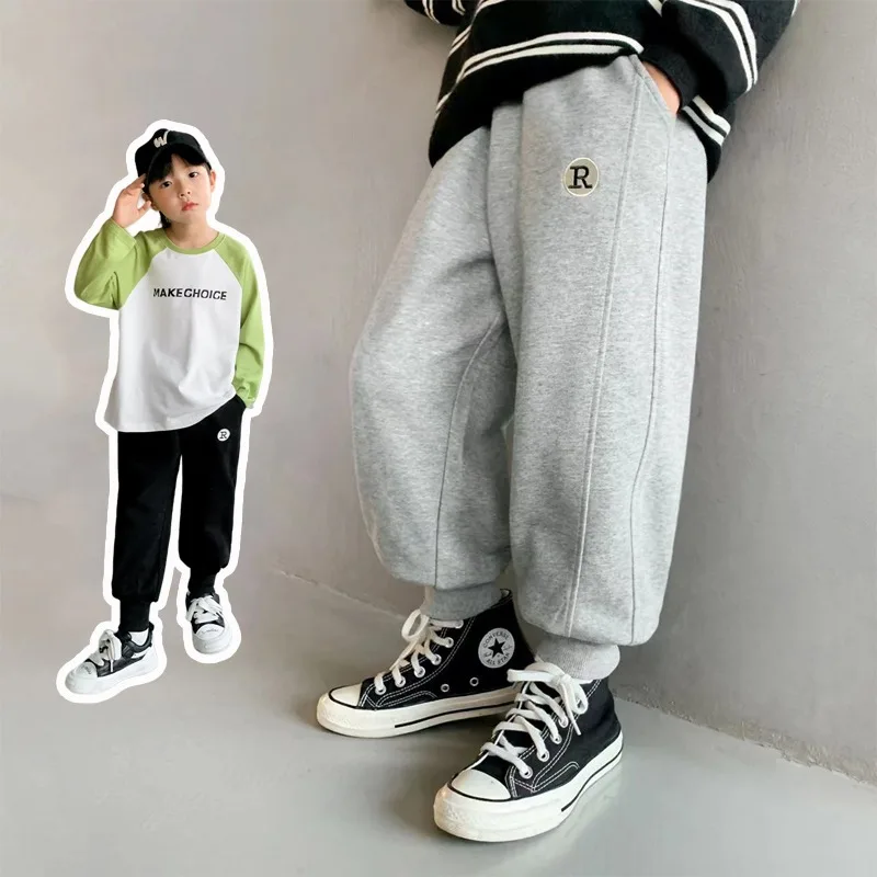 Pantalones de chándal holgados para niño adolescente, ropa deportiva informal con letras, color liso, para primavera y otoño