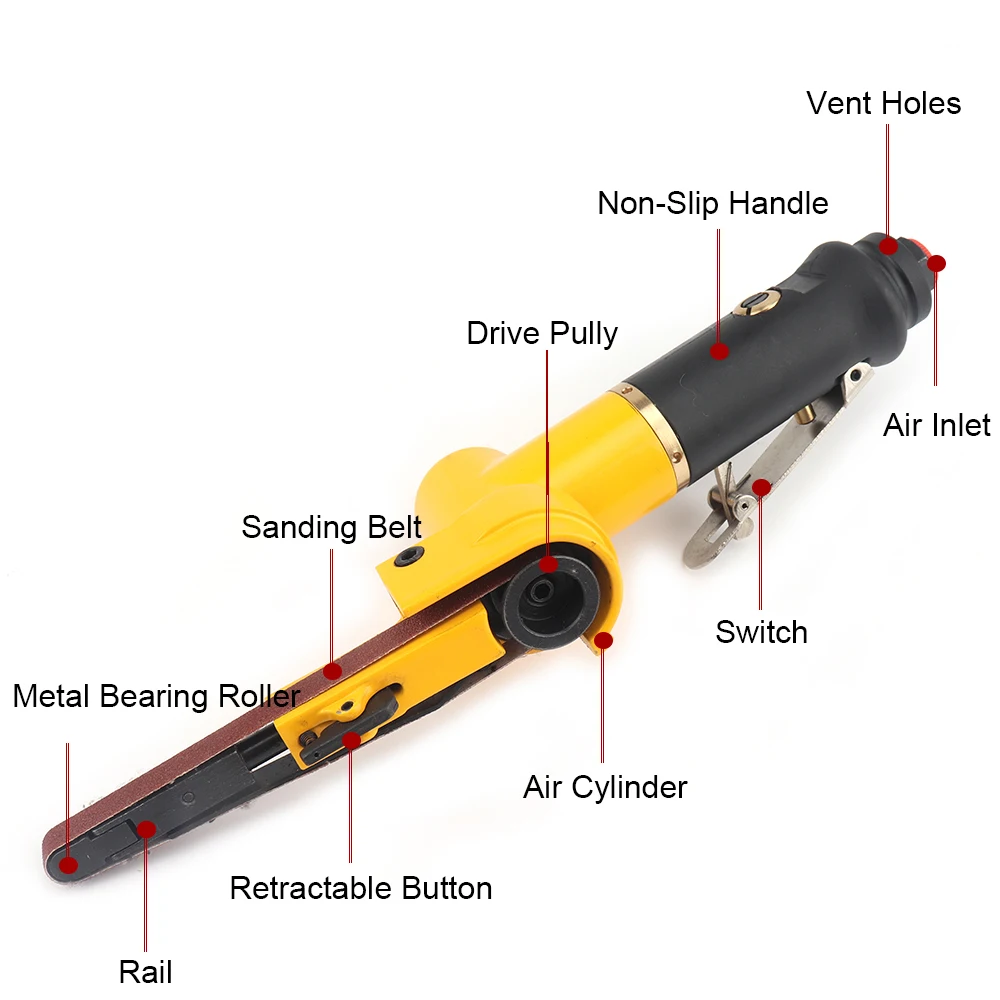 330x10mm Air Belt Sander Air Compressor Angle Grinder Adjustable Pneumatic Grinding Machine With 12Pcs Sanding Belt