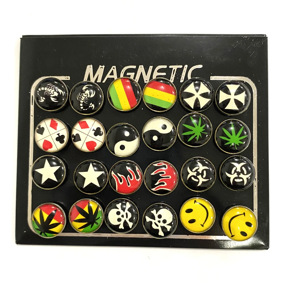 12 Pair/Lot Random Mix Earring  6/8/10mm Round Crystal Rhinestone Women Mens Magnet  Stud Ear Clip Fashion No Piercing Jewelry