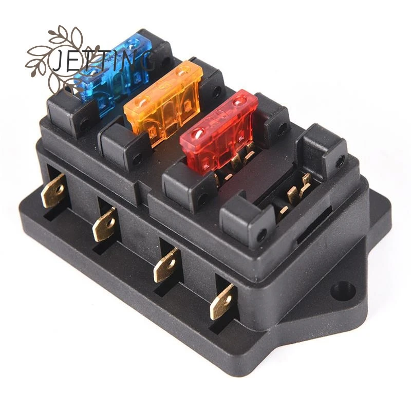 Car 4 Way Circuit Standard ATO Blade Fuse Box Block Holder 12V / 24V+4 Way Fuse For 22mm Handlebar Motorcycles E-Bikes