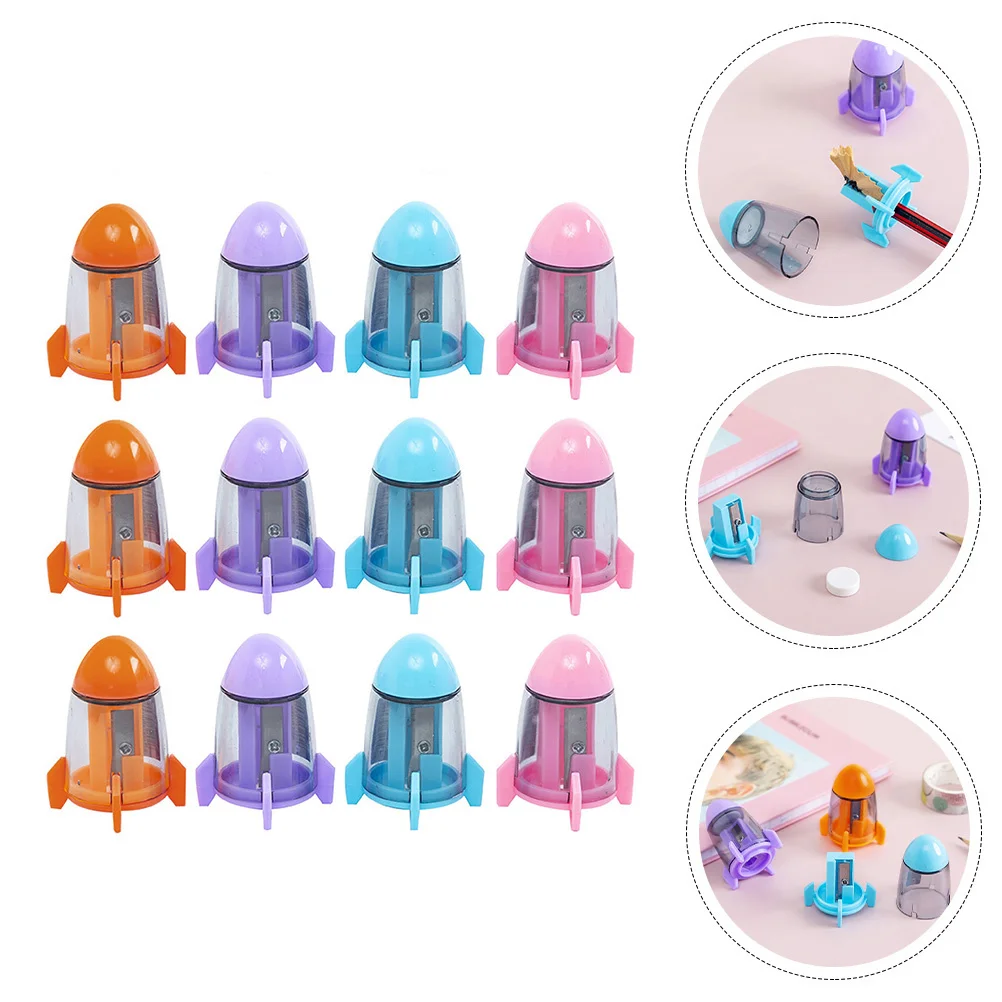

12Pcs Rocket Pencil Sharpener Cute Design Long-Lasting Cutter Portable for School Office Home Use Kids Stationery Supplies