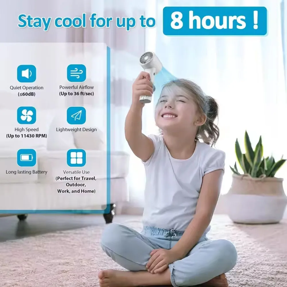 Handheld Mini Fan Foldable Portable Neck Hanging Fans 5 Speed USB Rechargeable Fan with Phone Stand and Display Screen