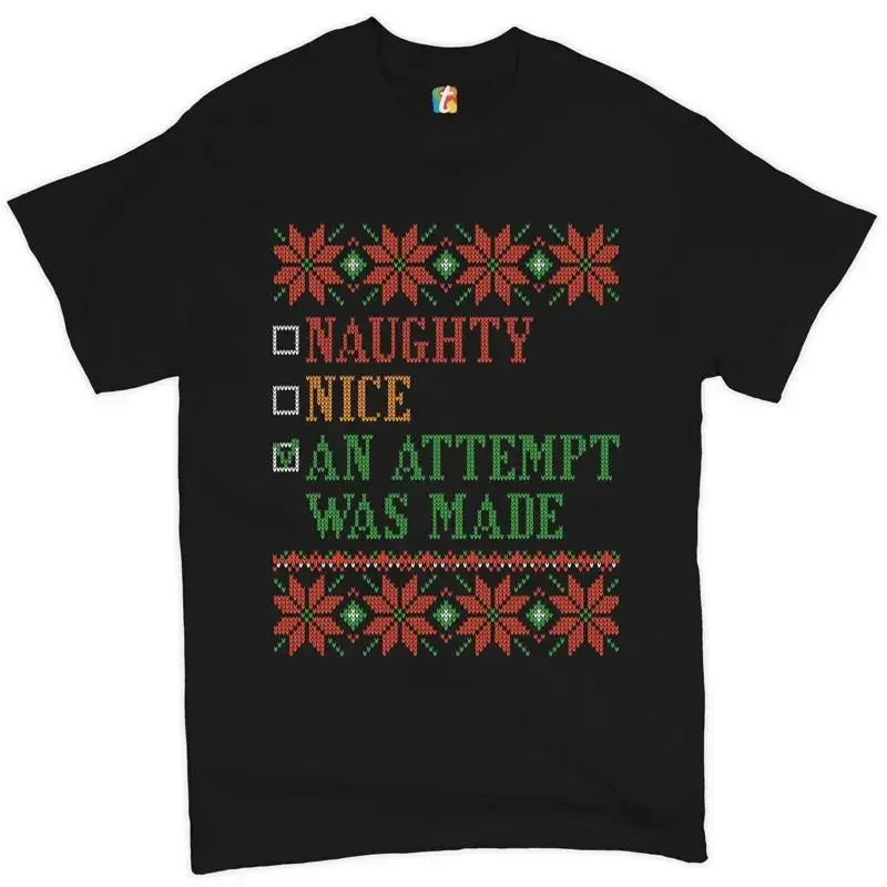 An Attempt Was Made T-Shirt mit Motiv „Ugly Sweater“ „Naughty or Nice“ Weihnachten Herren