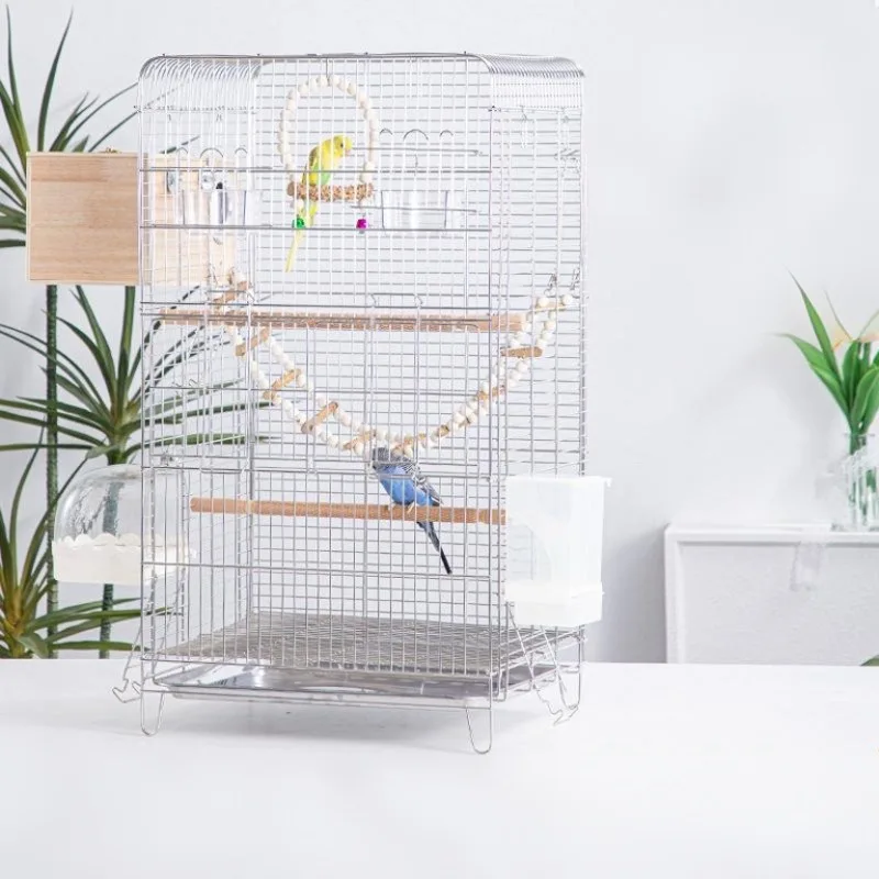 

Extra Large Stainless Steel Bird Cage Luxury Horizontal Wires Ornamental Metal Design For Parrots Budgies Mansion Style
