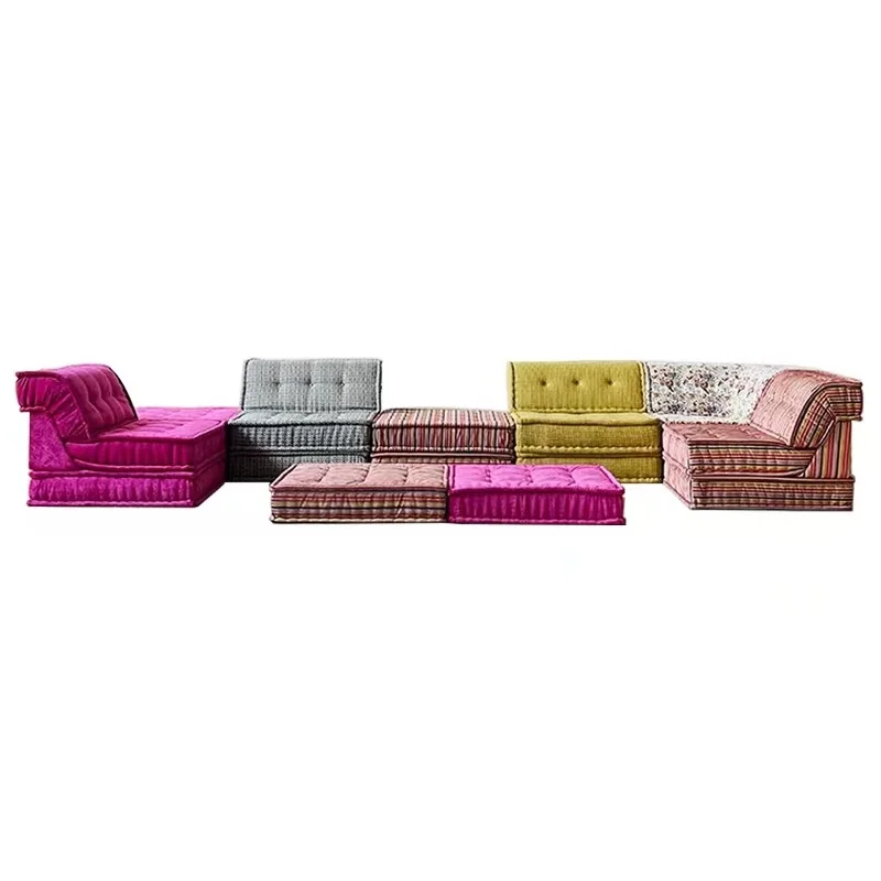 Canapé de salon sh-DIY, style français Roche Bobois, module créatif, tissu multicolore, canapé design moderne et tendance #