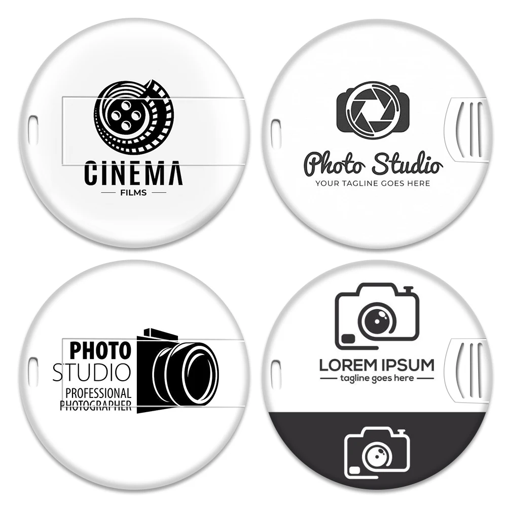 30 개/몫 라운드 USB 플래시 드라이브 128GB 스튜디오 명함 펜 드라이브 64GB 무료 컬러 인쇄 메모리 스틱 32GB 크리 에이 티브 선물