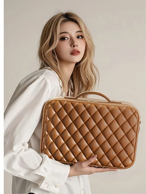 

Portable Travel eup Bag for Women with Mirror High Capaci Busin Trip Storage Organizer PU Leather Waterproof