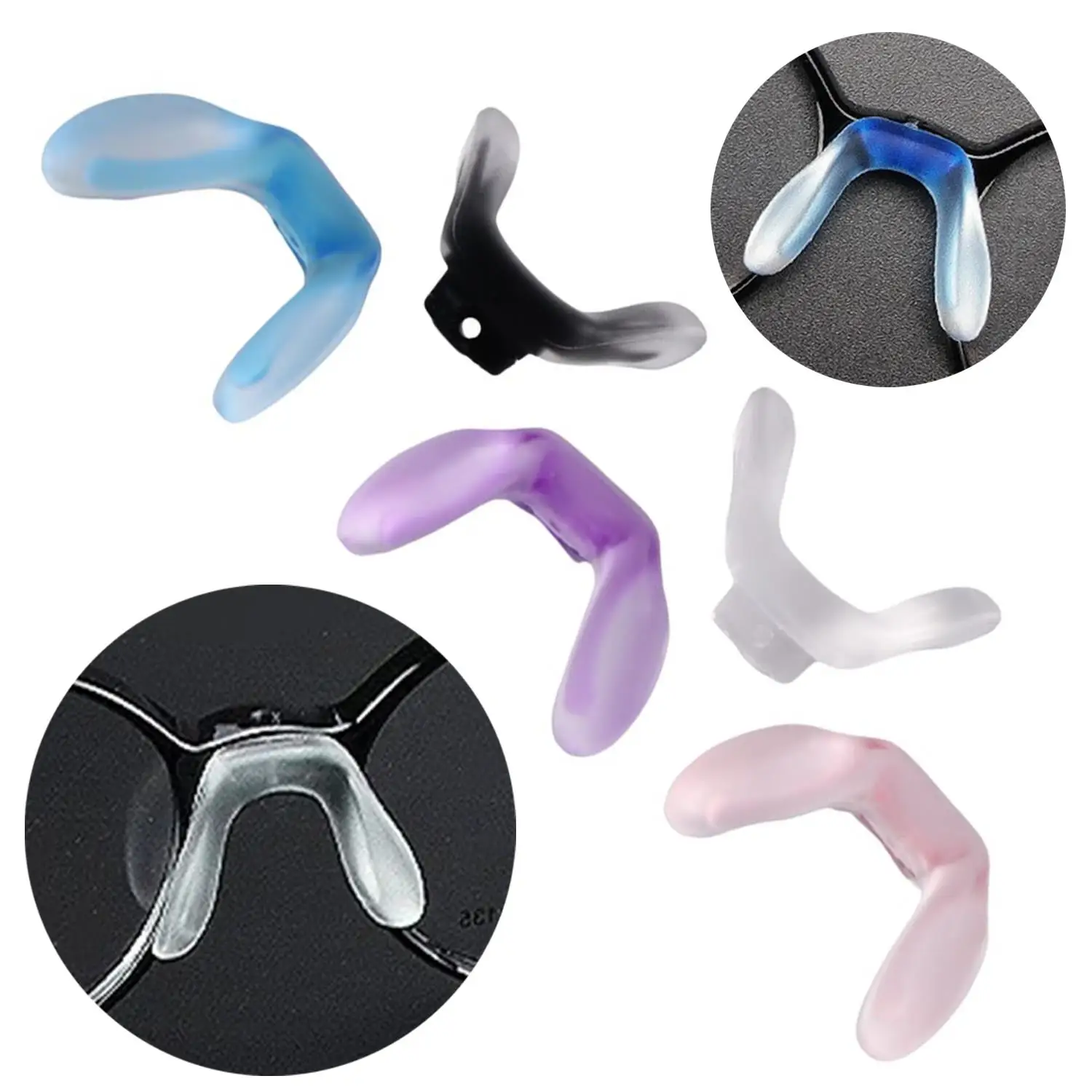 

Colored U Silicone Conjoined Siamese Saddle Eyeglass Soft Nose Pads for Insert On Glasses Translucent Anti-Slip Nose Pad