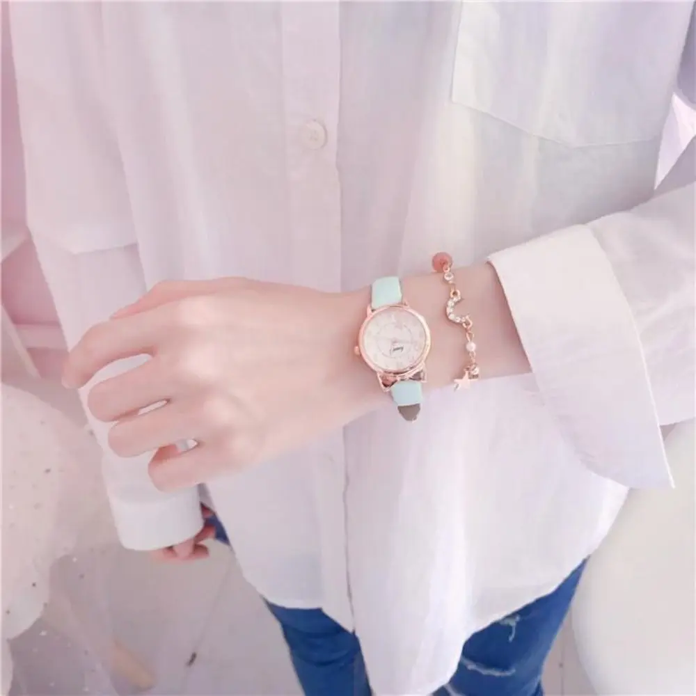 Fashion Quartz Clock Watch Bracelet Set Leather Watchband Casual Quartz Watch Cute Cat Ear Bracelet