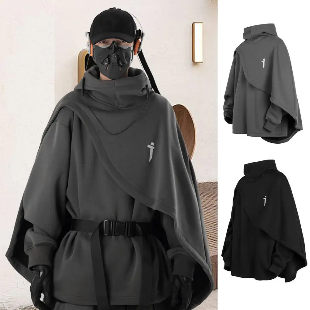 

Medieval Vintage Hoodie Fake Two-piece Poncho Multi-Layered Irregular Design Thick High Collar Hoodie Long-Sleeved Sports Clothe