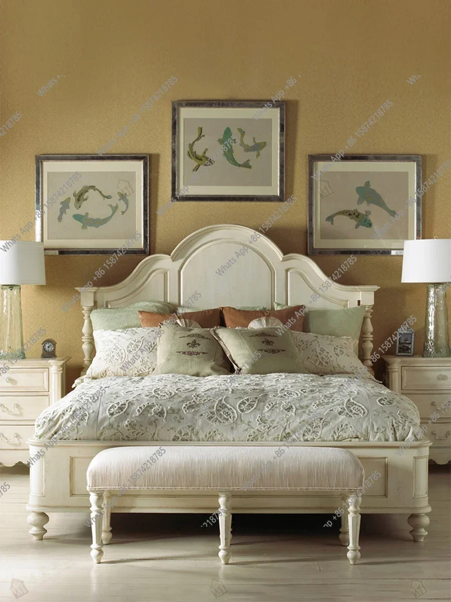 

Z-J American Light Luxury Solid Wood Bed Double Bed Master Bedroom 1.8 Meters European Style French White Modern Simple Storage