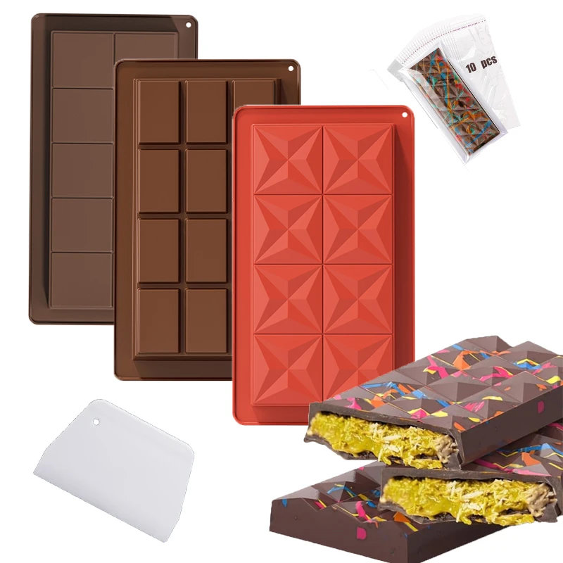 シリコンチョコレートバー型,厚手,正方形,クナフェ,チョコレート休憩用,3個