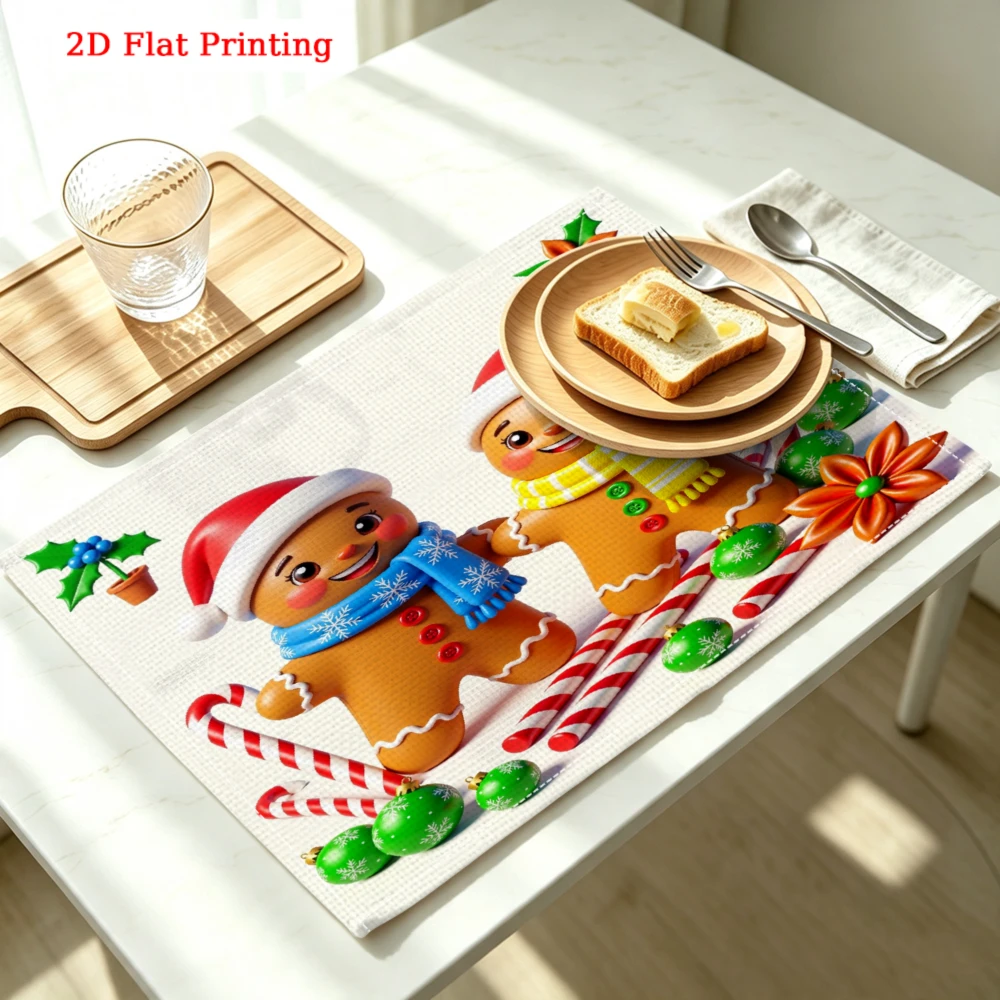 Christmas Gingerbread Men With Candy Kitchen Placemat Coaster Linen Pad Dish Coffee Cup Table Mat 30x40cm Home Decor
