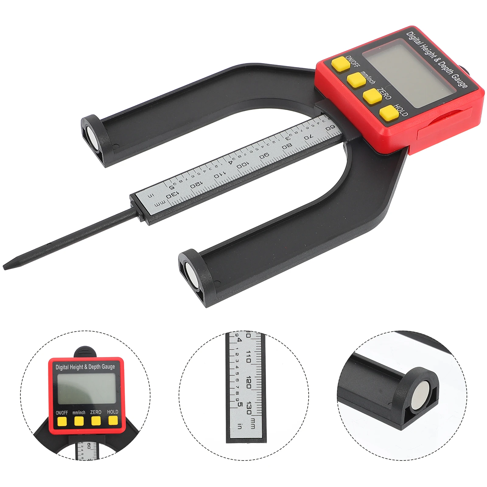 Digital Height Gauge Depth Caliper Woodworking Tool Magnetic Base Plastic Ruler Measuring Instrument Millimeters Inches