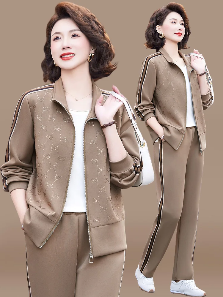 

Spring Fashion Sportswear Set for Middle-Aged Mothers Casual Sweatshirt Jacket Two-Piece Women's Clothing Loose Fit Long Pants