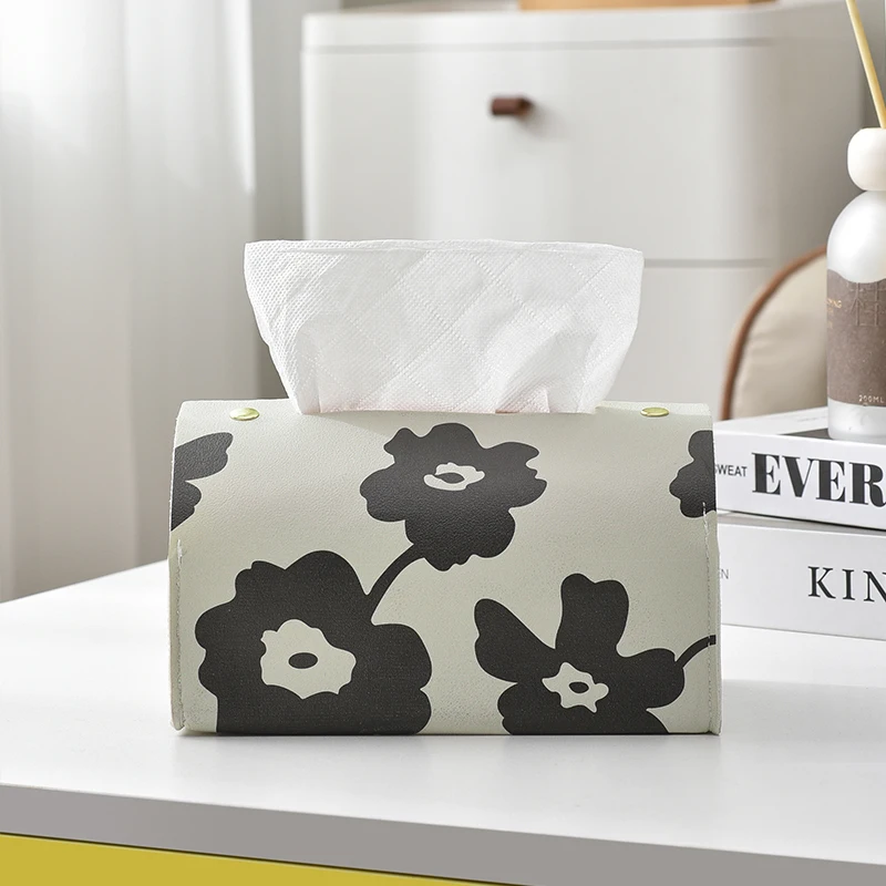 Original Design Saddle Leather English Tissue Box,Checkered Black White Cardboard Box for Face Towel Storage,Bedroom Desktop