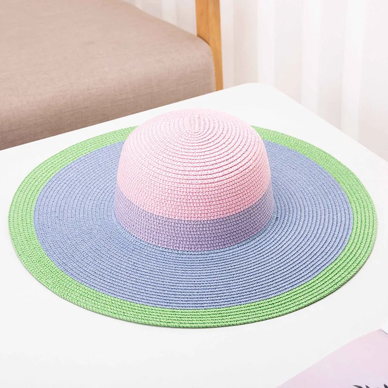 2023 Colored dome large brim straw hat for women men summer sunshade hat beach holiday sun hat sunscreen beach hat