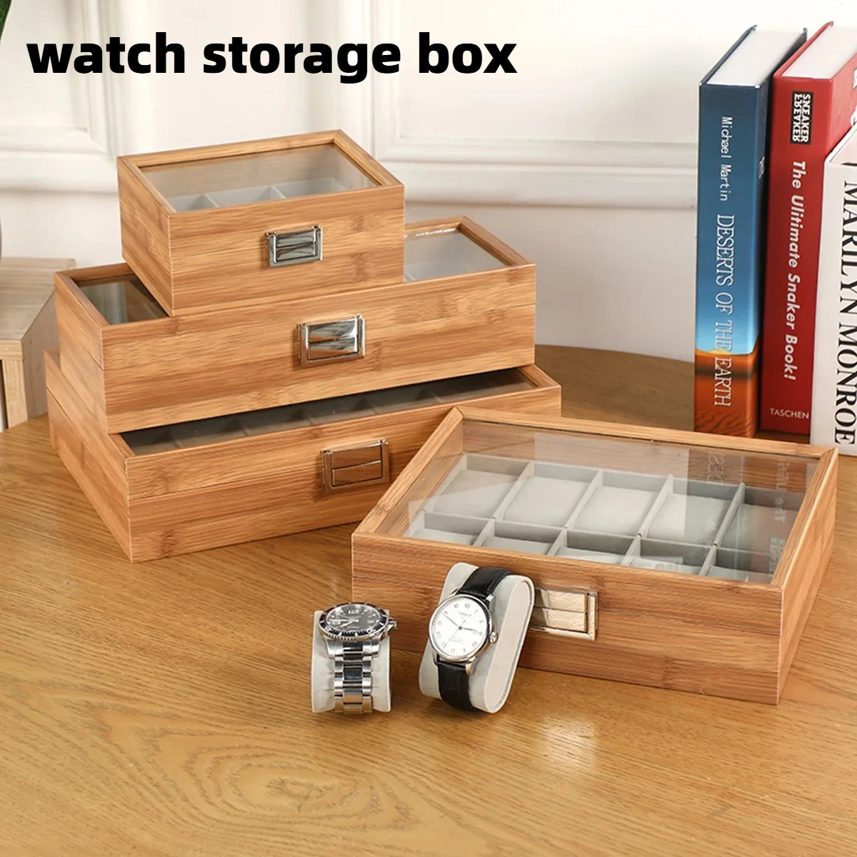 3,6,10 12 Slots Environmental Protection Bamboo Watch Box Chinese style Watch Storage Case Jewelry display for Women & Men
