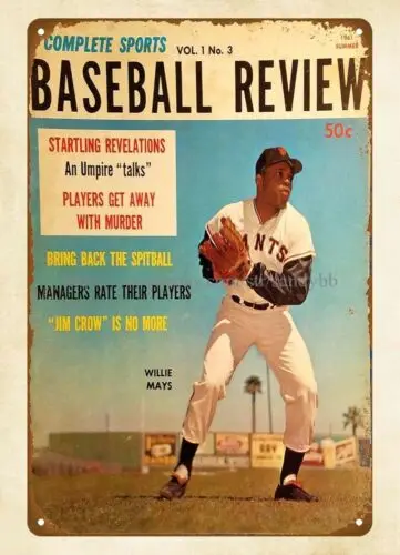 1961 Complete Sports Baseball Review Willie Mays S.F. Giants metal tin sign