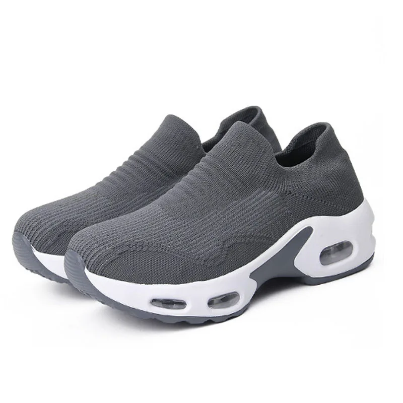 Women's Solid Color Breathable Sneakers, Soft Sole Platform Slip On Walking Shoes, Low-top Knitted Casual Shoes Woman WSH5194 image 5